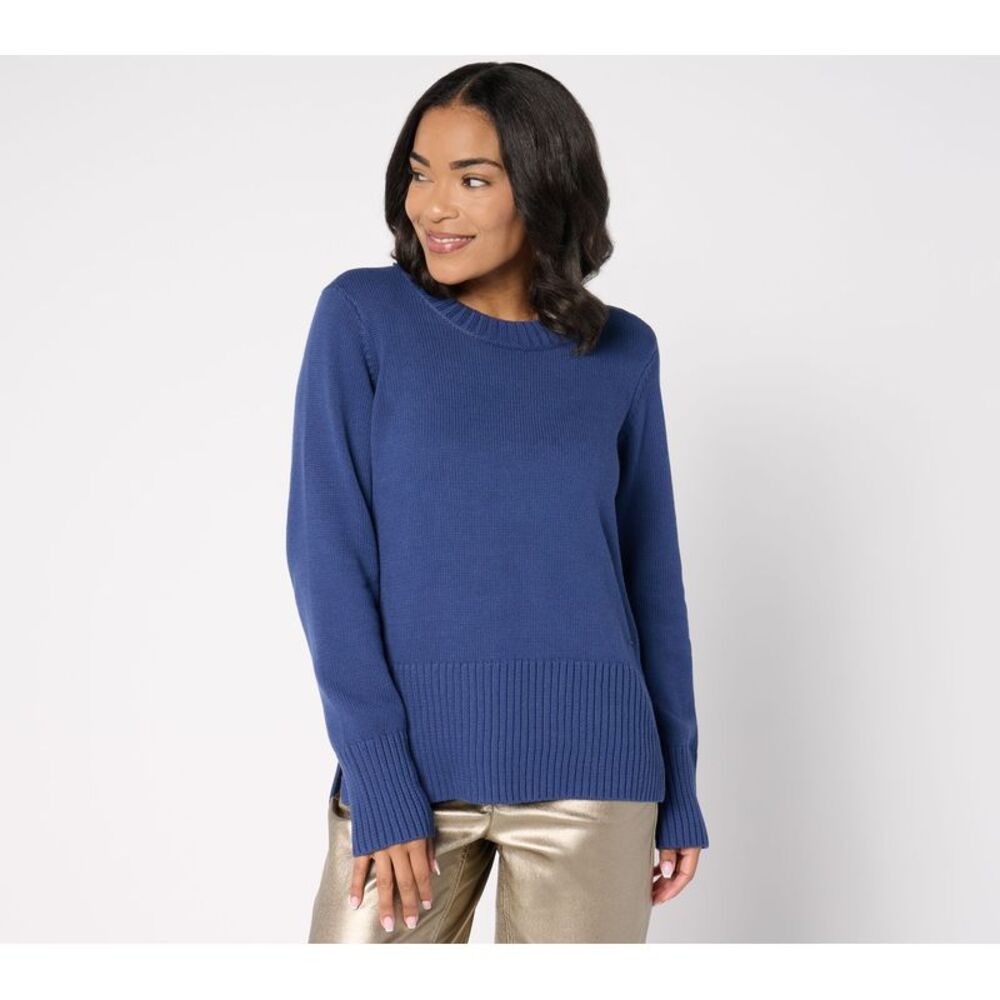 Liberare Women's Top Plus Sz Sweater 1X 100% Cotton Crewneck w Pop Blue A671316